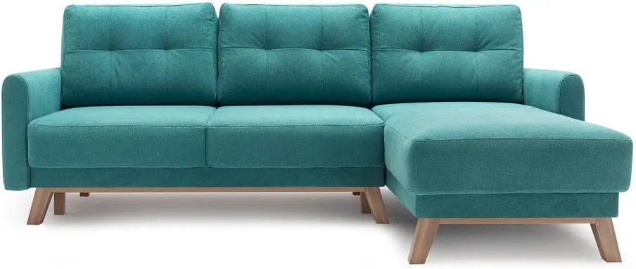 Colțar extensibil cu șezlong pe partea dreaptă Bobochic Paris Balio, turcoaz