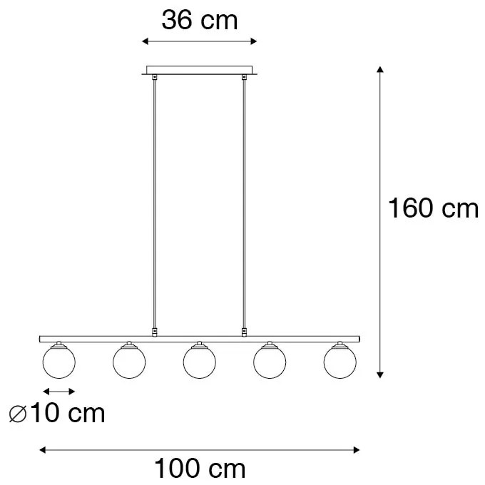 Lampă modernă cu pandantiv neagră 100 cm 5 lumini cu sticlă fumurie - Atena