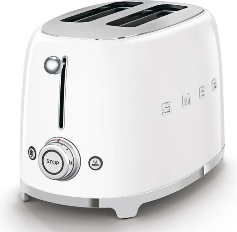 Prajitor de paine SMEG 50's Style TSF01WHEU, 950 W, 2 felii, 6 trepte, Tava pentru firimituri, Cablu integrat, Otel inoxidabil, Alb