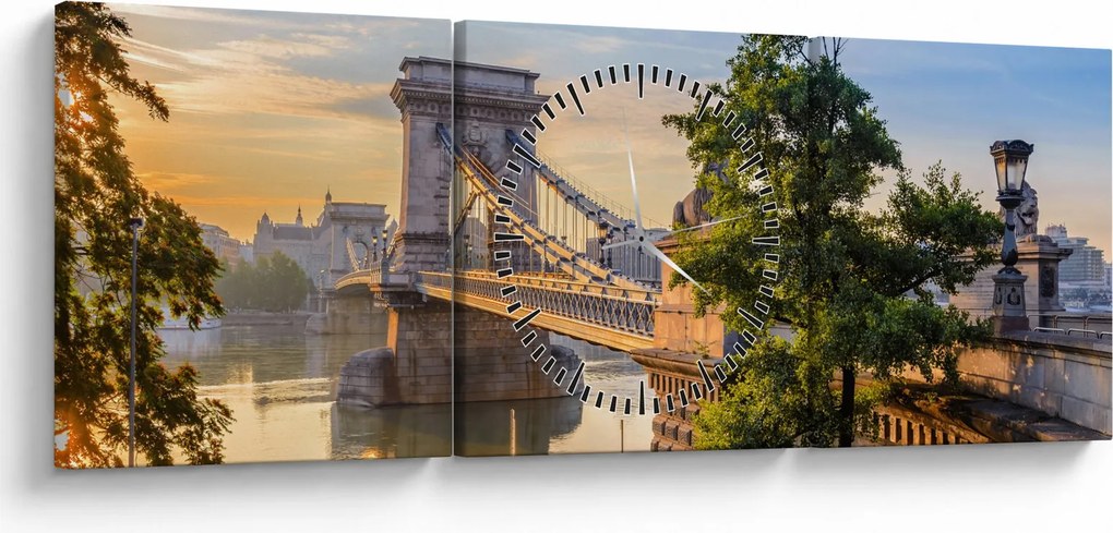 Tablou - Pod peste râu, Budapesta, Ungaria (cu ceas) (90x30 cm)