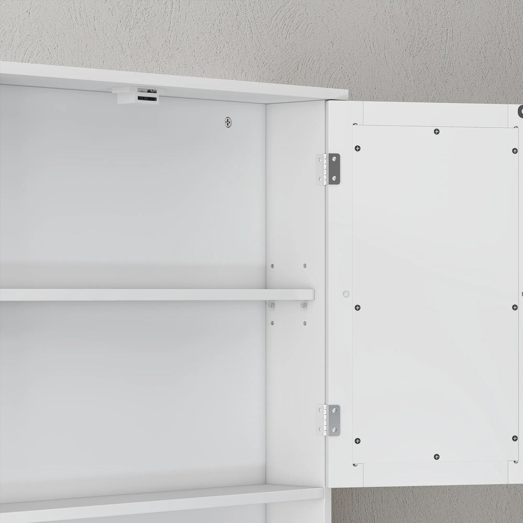 kleankin Dulap Suspendat pentru Baie cu 2 Uși cu Oglindă și Raft Deschis, Raft Interior Reglabil, Mânere Metalice, 56x13x58 cm, Alb | Aosom Romania
