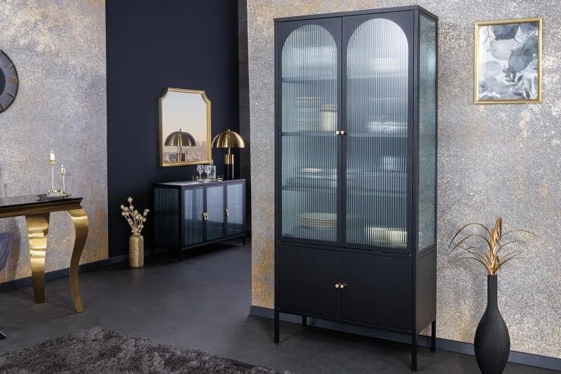 Vitrina moderna din metal si sticla Paris 180cm negru
