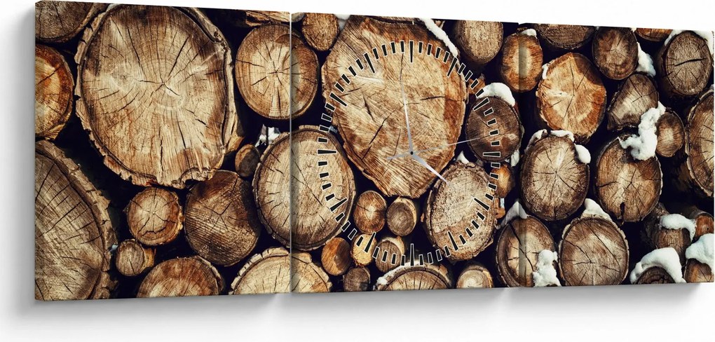 Tablou - Lemn în zăpadă (cu ceas) (90x30 cm)