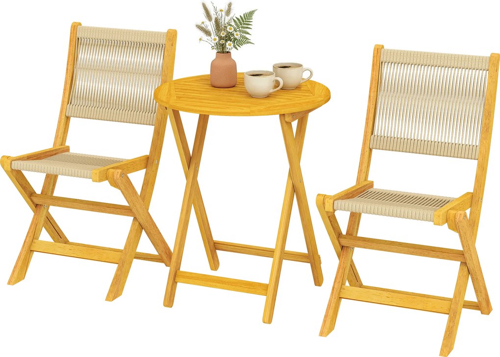 Outsunny Set mobilier balcon 3 piese Polyrattan lemn pliabil Set mobilier grădină cu masă 2 scaune, respirabil | Aosom Romania