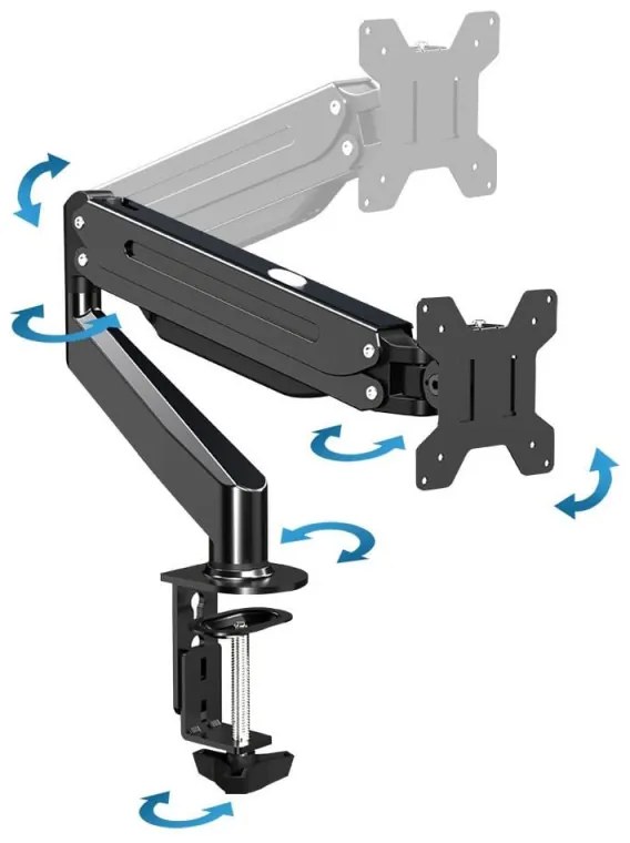 Suport monitor Esperanza ERW019, 17"-27", Pentru 1 monitor, Mecanism cu arc, VESA 75/100 mm, Pana la 6 kg, Negru