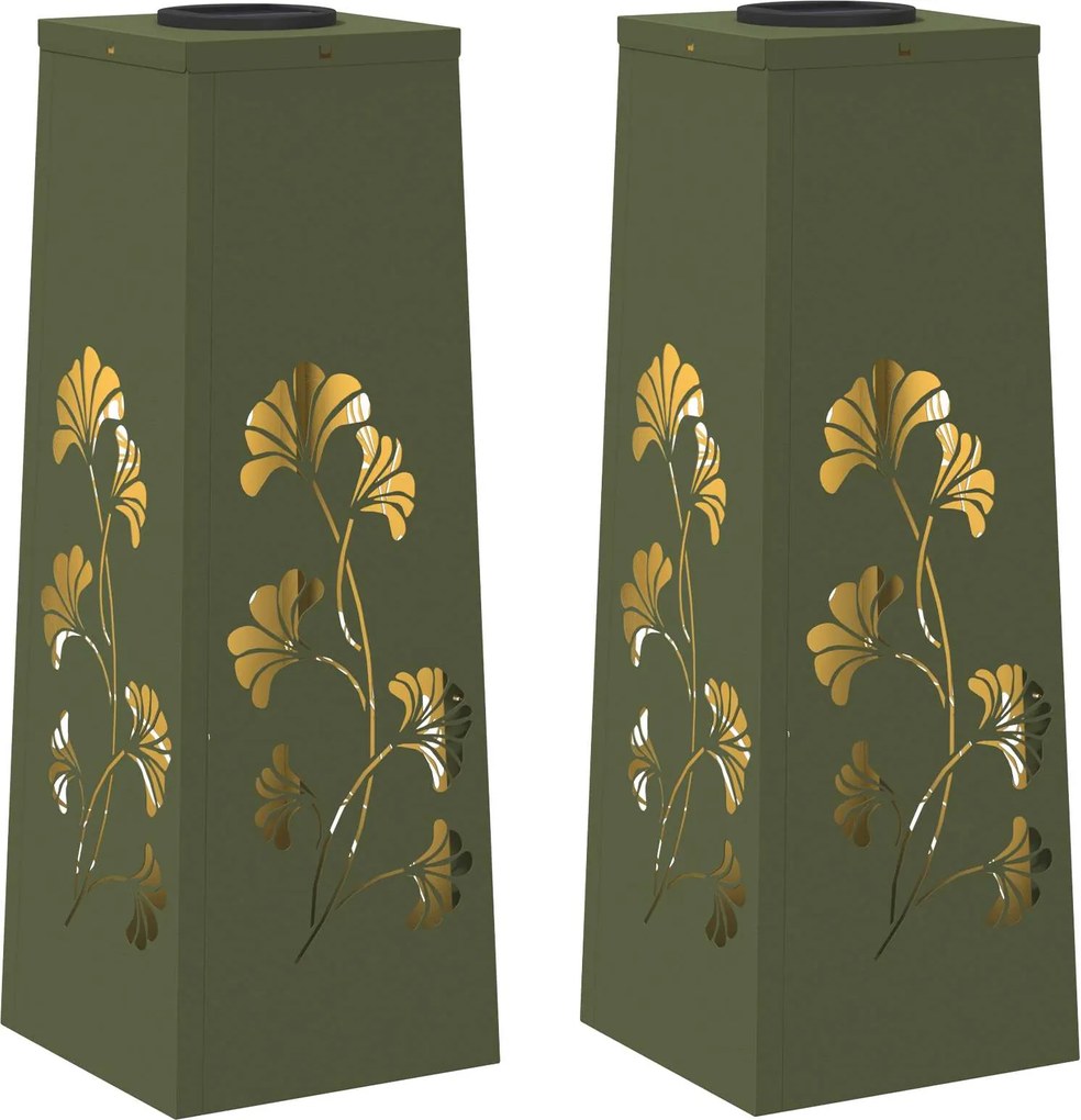 vidaXL Lumină LED Solară pentru Alei 2 pcs Verde măsliniu