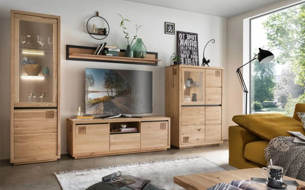 Vitrină lemn masiv Urban Loft, 103 × 40 × 204 cm - stanga