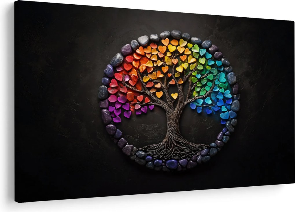 Tablou – Arbore plin de inimi colorate (90x60 cm)