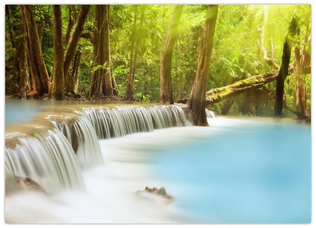 Tablou pe sticlă cu cascada Huai Mae Kamin în pădure (70x50 cm)