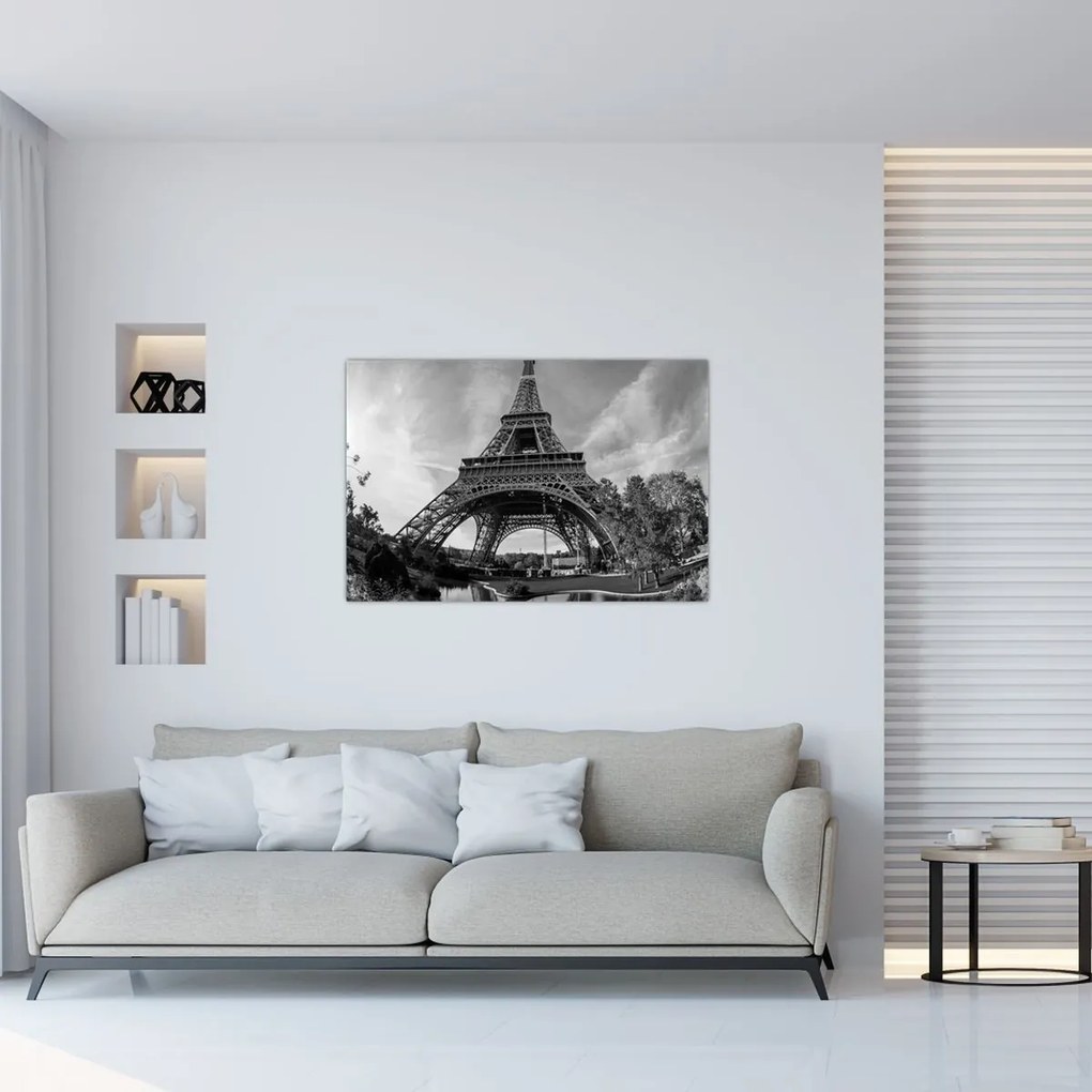 Tablou - Turnul Eiffel, alb-negru (90x60 cm)