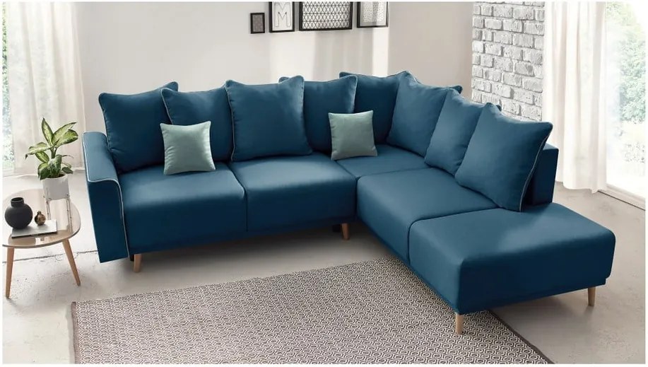 Colțar extensibil cu șezlong pe partea dreaptă Bobochic Paris Mola L, albastru navy