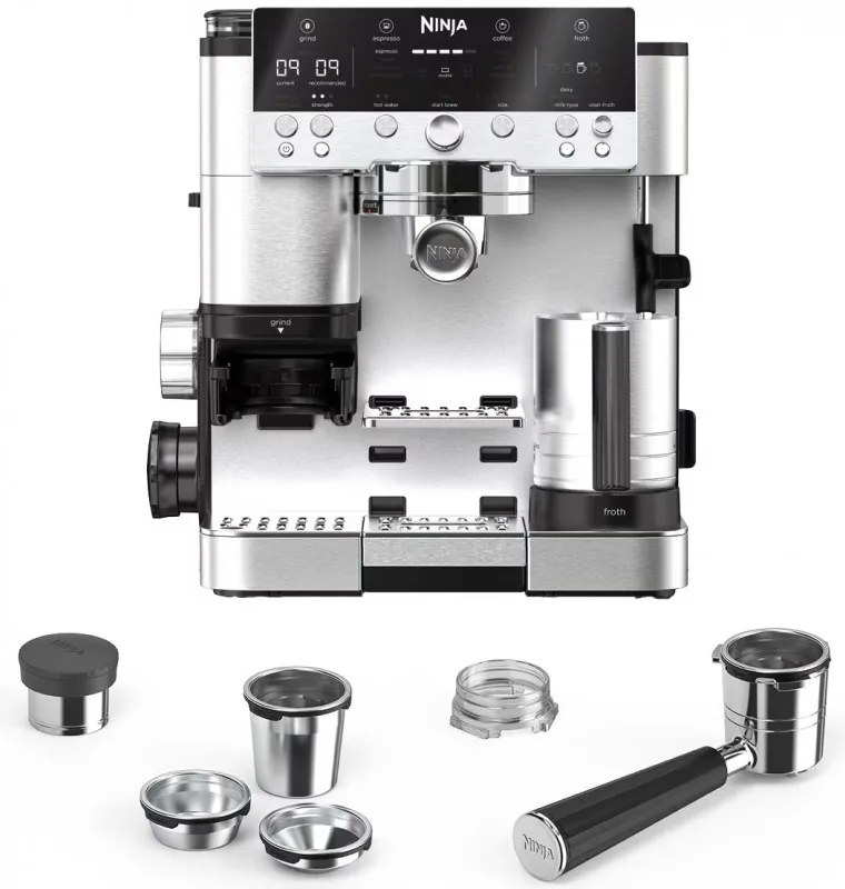 Espressor automat 3in1 Ninja Luxe Café Premier ES601, 1650W, 15 bar, 2 L, Barista Assist, Spumare fara contact, Rasnita incorporata, 4 moduri, 3 setari temperatura, Inox/Negru