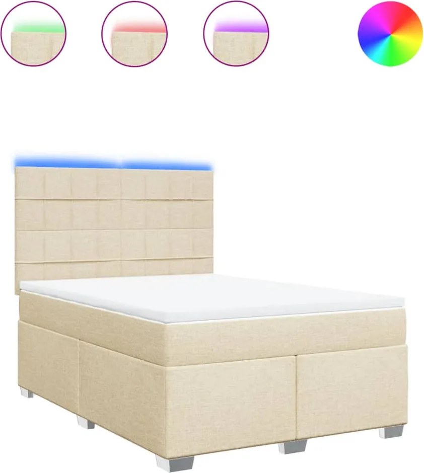 vidaXL Pat box spring cu saltea, crem, 140x200 cm, textil