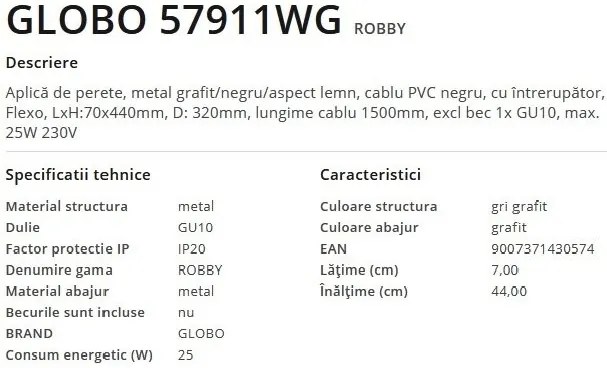 Aplica de perete cu spot directionabil design modern Robby lemn