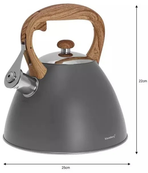 Ceainic Klausberg KB 7297, 3 litri, cu fluier, pentru plite cu inducție, din oțel inoxidabil gri