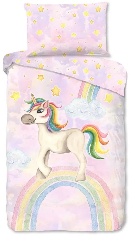 Lenjerie de pat pentru copii roz din bumbac pentru pat de o persoană 140x200 cm Unisweet – Good Morning