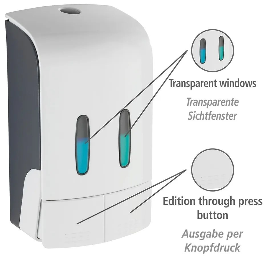 Dozator de săpun lichid alb de montat pe perete din plastic 0.96 l Tartas – Wenko