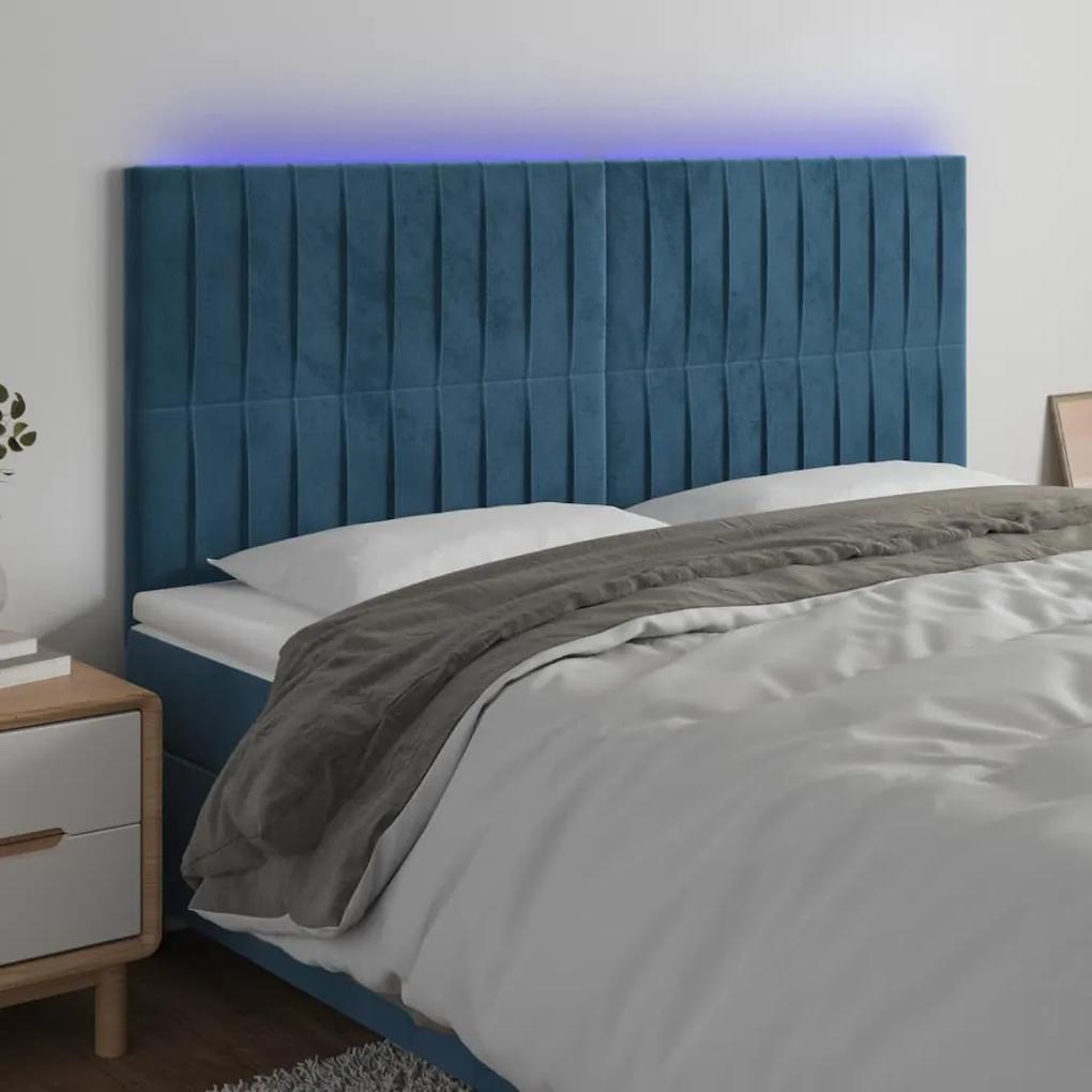 3122732 vidaXL Tăblie de pat cu LED, albastru închis, 200x5x118/128cm catifea