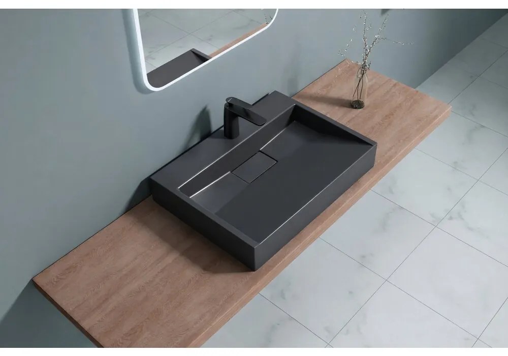 Lavoar negru din compozit pe blat Rune Garm 60 cm