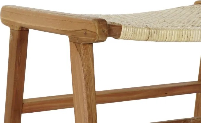 Taburet din lemn de tec si rattan, " Tequro "