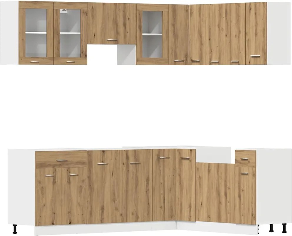 vidaXL Set dulapuri bucătărie Lyon 11 piese Artisan Stejar lemn prelucrat