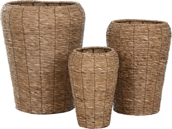 Set 3 suporturi pentru ghivece din fibră naturală și metal, pentru interior și exterior, finisaj natural, „Malawi”