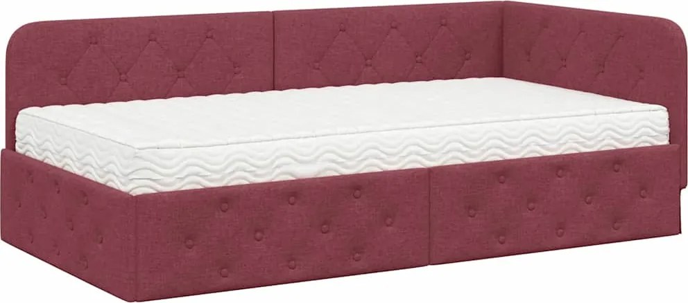 vidaXL Cadru de pat colțar Roșu Vin 90 x 190 cm țesătură