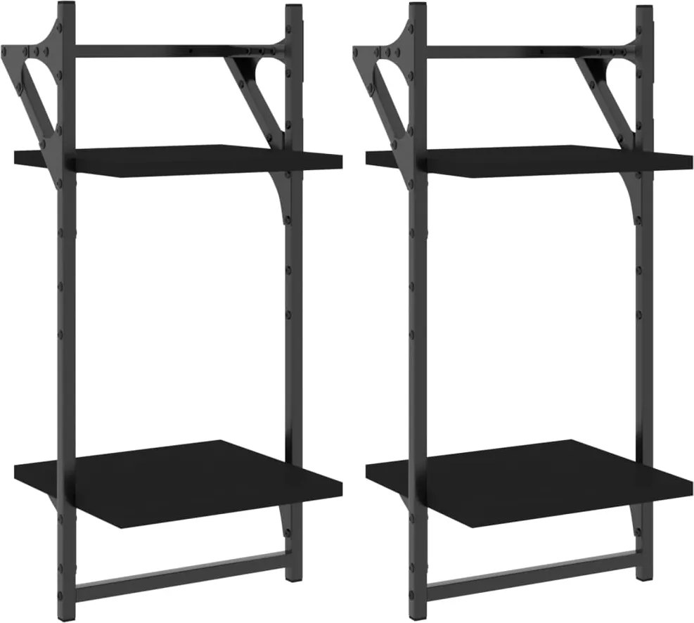 vidaXL Rafturi perete cu 2 niveluri/bare 2 buc negru 30x25x65 cm