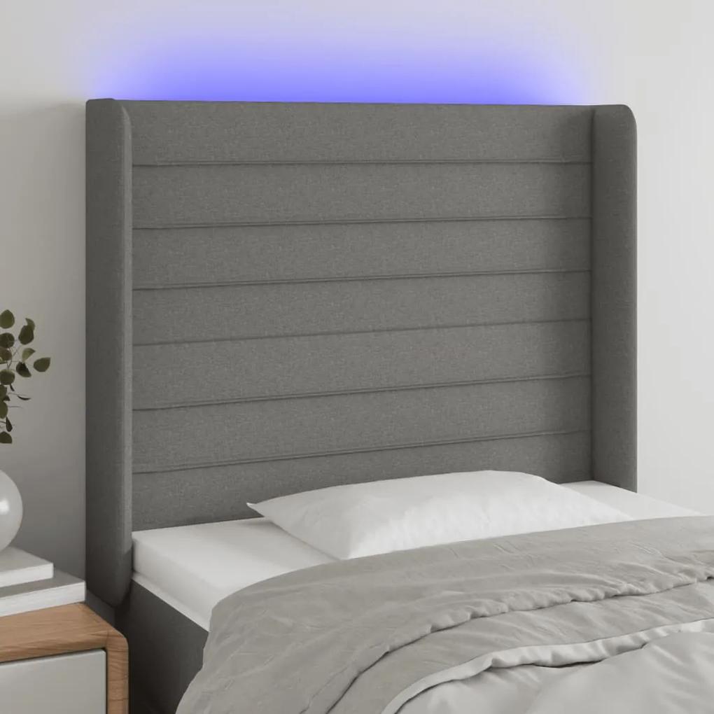 3124179 vidaXL Tăblie de pat cu LED, gri închis, 103x16x118/128 cm, textil