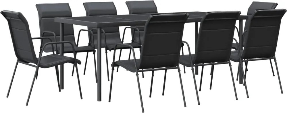 vidaXL Set mobilier de grădină, 9 piese, negru, oțel și textilenă