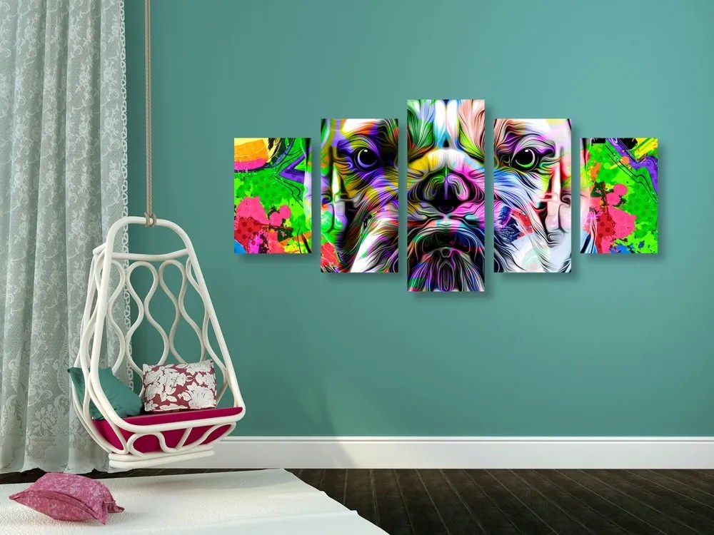 Tablou 5-piese buldog pop-art