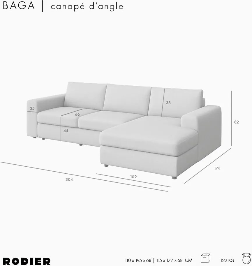 Colțar bej (cu colț pe partea dreaptă, cu șezlong) Baga – Rodier