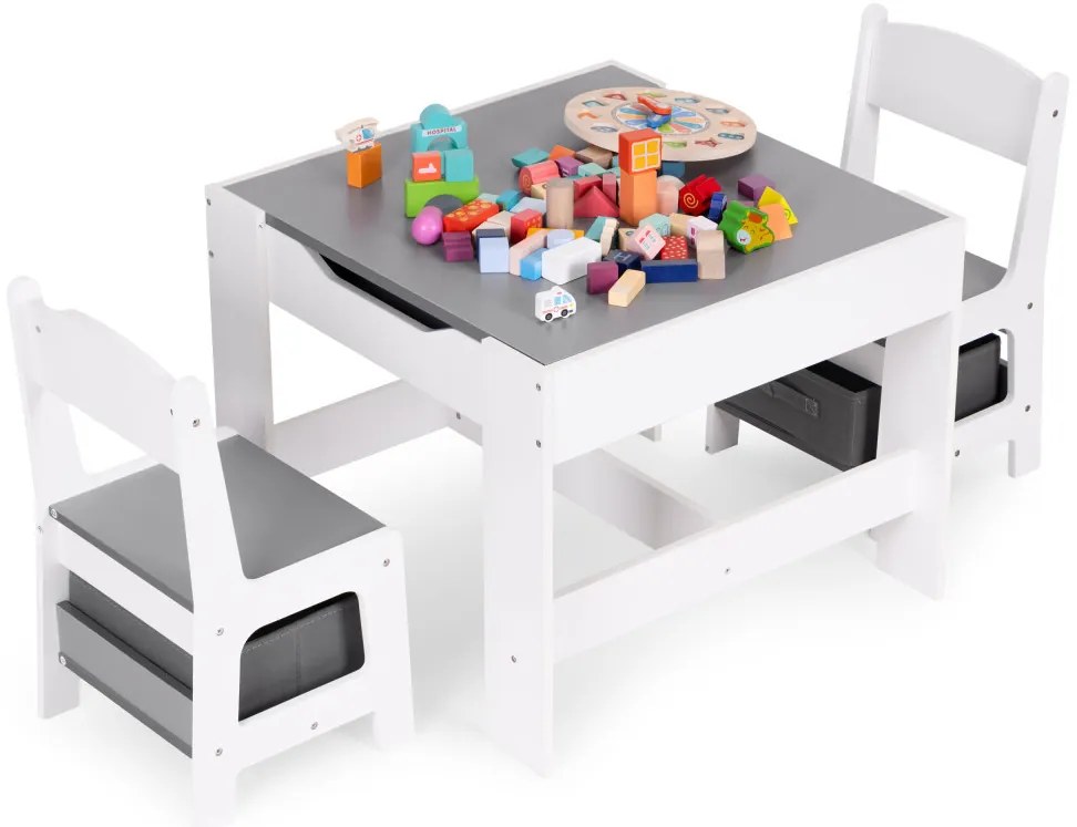 Mobilier pentru copii set masă 2 scaune cu tablă de cretă alb