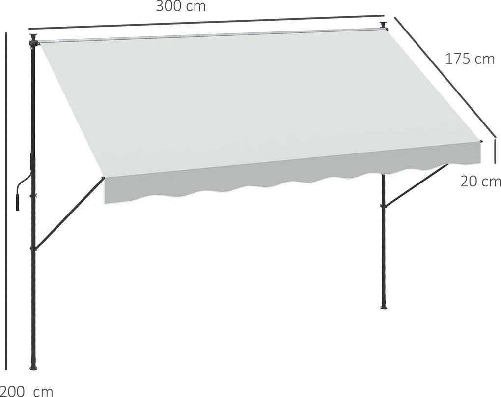 Outsunny Copertină Manuală Retractabilă 300x175x210-310 cm Reglabilă cu Manivelă Protecție Solară UV40+ pentru Balcon Terasă Crem | Aosom Romania