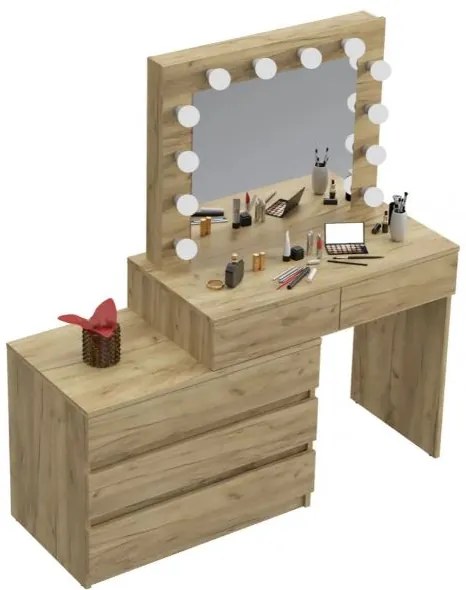 Masă de toaletă cu oglindă LED Nicole stejar craft