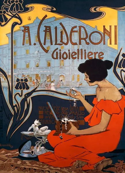 Reproducere Advertising poster for Calderoni Jewelers in Milan, 1898, by Adolf Hohenstein , Italy, 19th century, Hohenstein, Adolfo