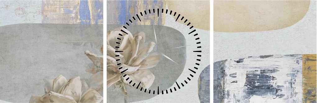 Tablou - Pictură flori și texturi (cu ceas) (90x30 cm)