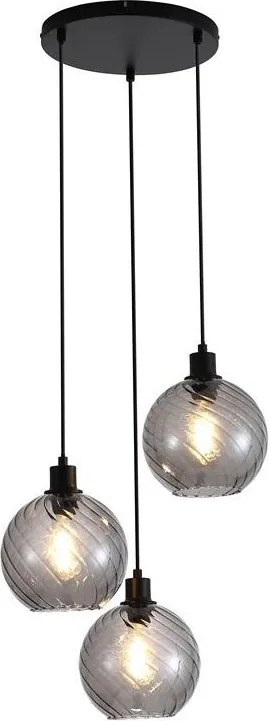 Lustra cu 3 pendule metal negru, sticla fumurie Radiance