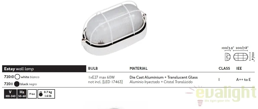 Aplica de perete exterior IP44 ESTAY-P alba 72010