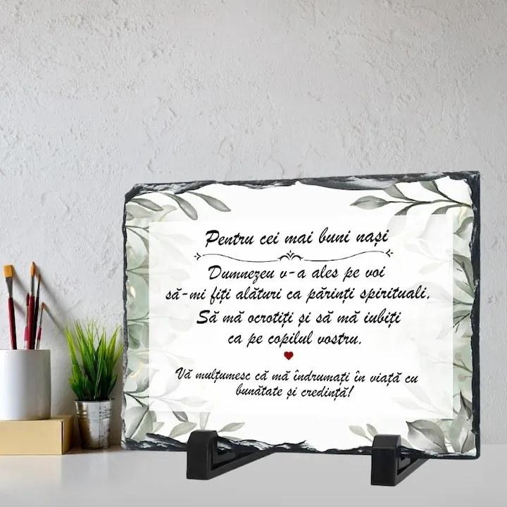 Placa Decorativa Cadou pentru Nasi Botez, Ardezie, 19×28 cm