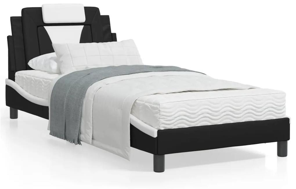 3208073 vidaXL Cadru de pat cu tăblie, negru și alb, 90x200 cm piele ecologică