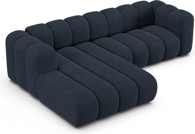 Colțar albastru închis cu tapițerie din chenille (cu colț pe partea stângă/cu șezlong) Lupine – Micadoni