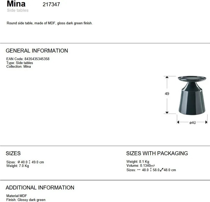 Masuta laterala rotunda din MDF Mina verde inchis