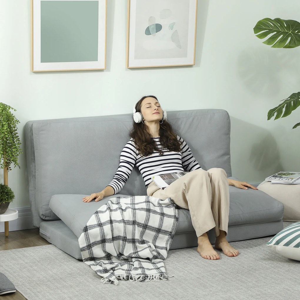 HOMCOM Canapea paresseux șezlong extensibil pliabil în 4 părți, greutate 240 Kg, 137,5 x 85,5 x 74 cm, gri deschis | Aosom Romania