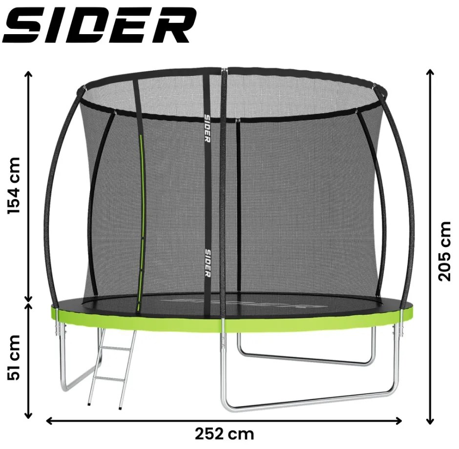 Trambulină de grădină pentru copii cu plasă și scară SIDER 8FT  - diametru 252 cm