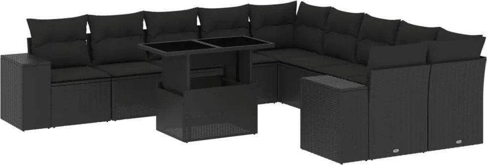 vidaXL Set canapele de grădină cu perne, 11 piese, negru, poliratan
