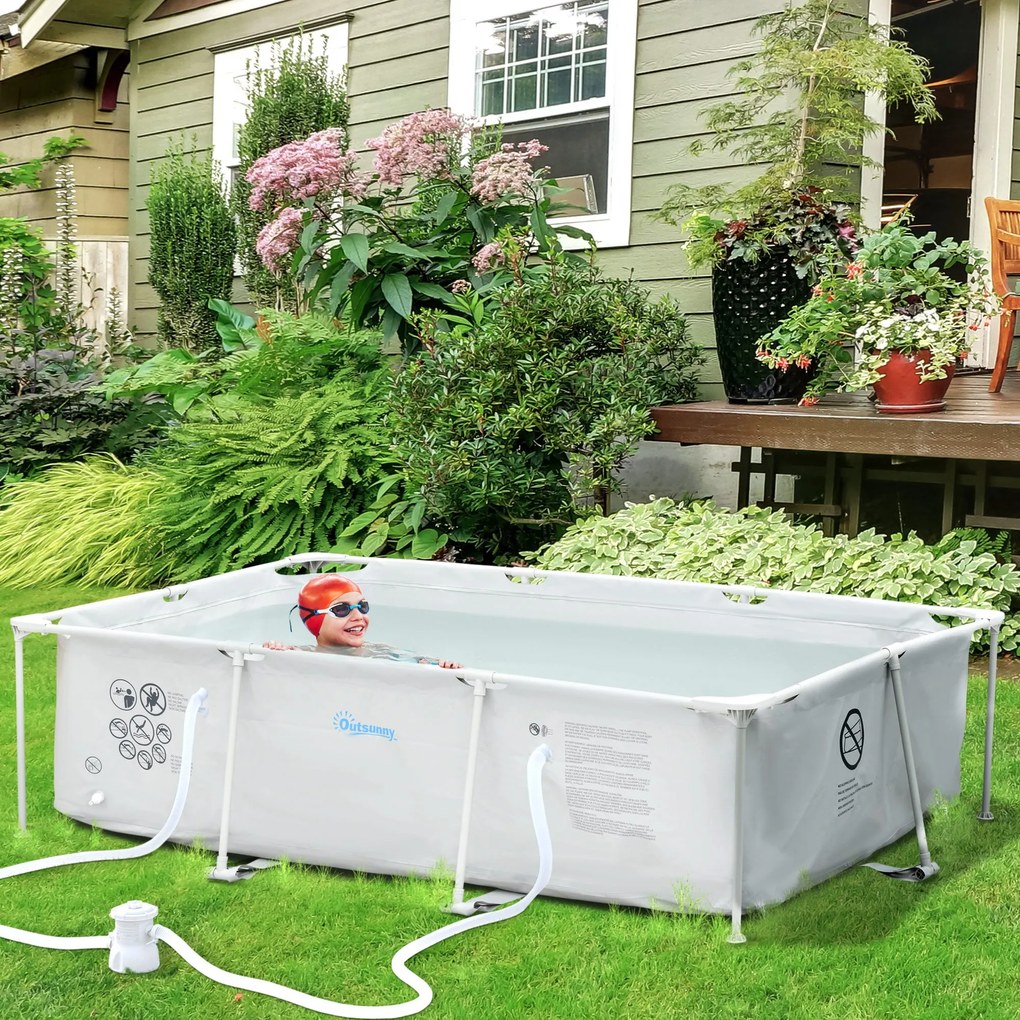 Outsunny Piscină de Grădină cu Filtru din Oțel/PVC 291x190x75cm Gri Spațioasă și Rezistentă Ideală pentru Relaxare în Familie | Aosom Romania