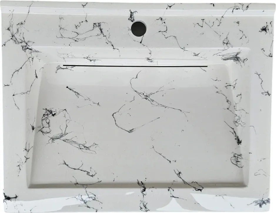 Lavoar(chiuveta) baie compozit granit, cu sifon ascuns, HouseXL LuxMarble, 61x47 cm, montaj pe blat sau masca, antibacterian, aspect marmurat