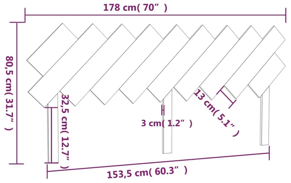 Tablie de pat, gri, 178x3x80,5 cm, lemn masiv de pin Gri, 178 x 3 x 80.5 cm, 1