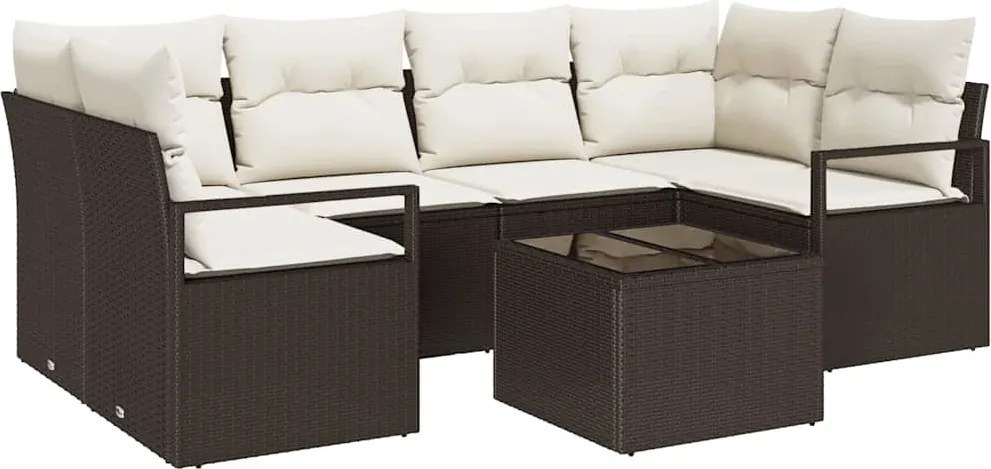 vidaXL Set de canapea 7 pcs Maro și Crem poliratan